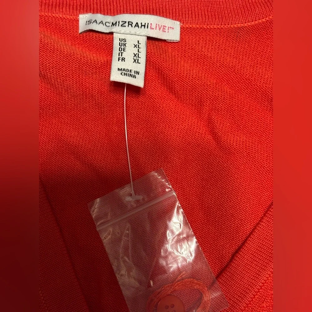 Isaac Mizrahi Live orange cotton blend 3/4 sleeve button cardigan tunic‎ Size L